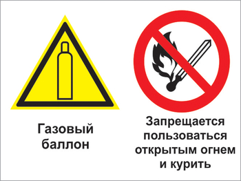 Кз 36 Газовый баллон. Запрещается пользоваться открытым огнем и курить. (пленка, 400х300 мм) - Знаки безопасности - Комбинированные знаки безопасности - Магазин охраны труда ohranatruda-shop.ru